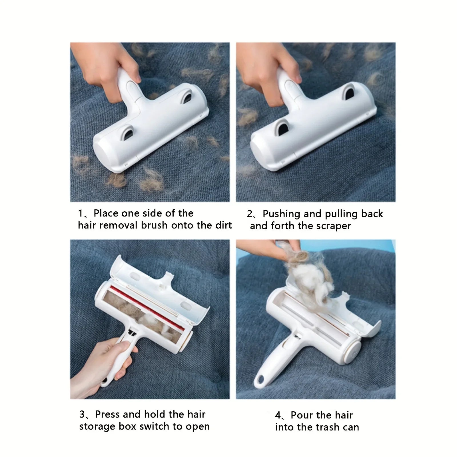 Cat Hair Removal Brush Large Pet Fluff Roller Portable Washable Cat Dog Lint Furniture Sofa Cleaning Tool Reusable Self-Cleaning