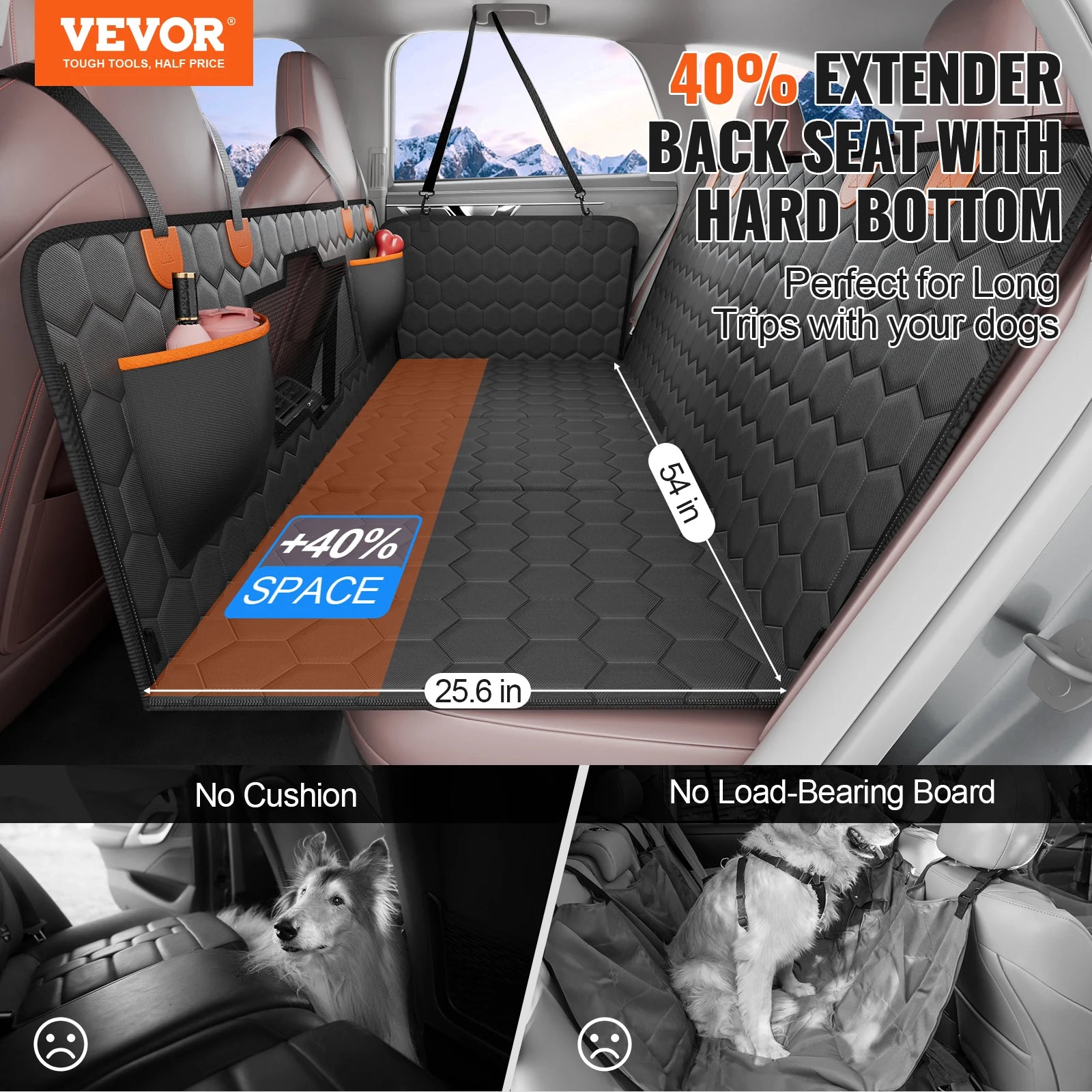 Back Seat Extender Dog Car Seat Cover for Back Seat Bed with Mesh Window and Storage Pocket Supports 350Lbs Dog Hammock