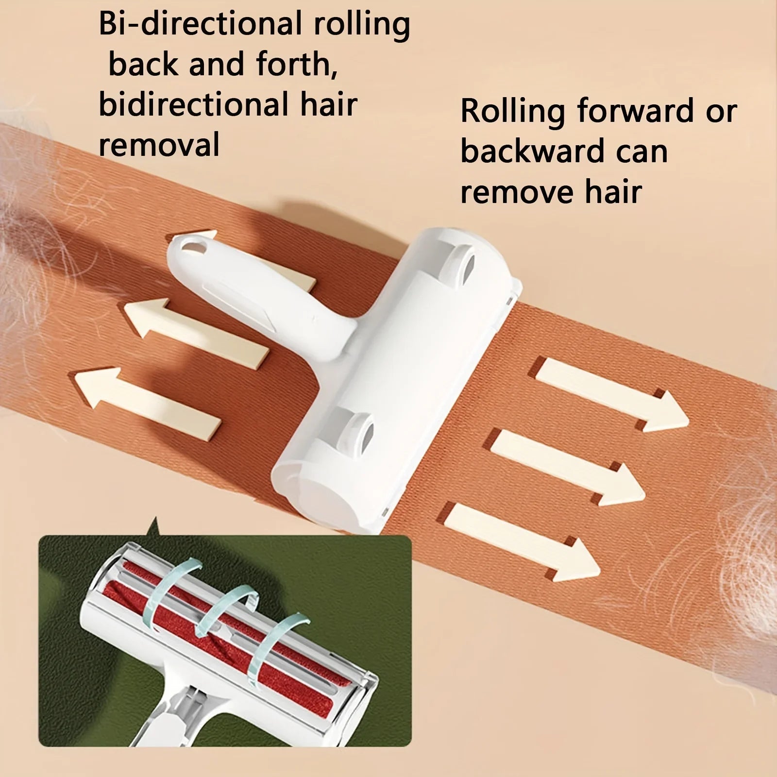 Cat Hair Removal Brush Large Pet Fluff Roller Portable Washable Cat Dog Lint Furniture Sofa Cleaning Tool Reusable Self-Cleaning