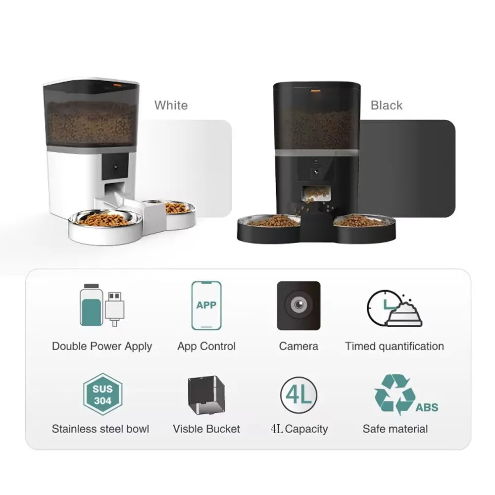 4L Double Meal Camera APP Automatic Pet Feeder Time for Pet Cats Dog Food Stainless Steel Bowl Video Dispenser Smart Pet Feeder