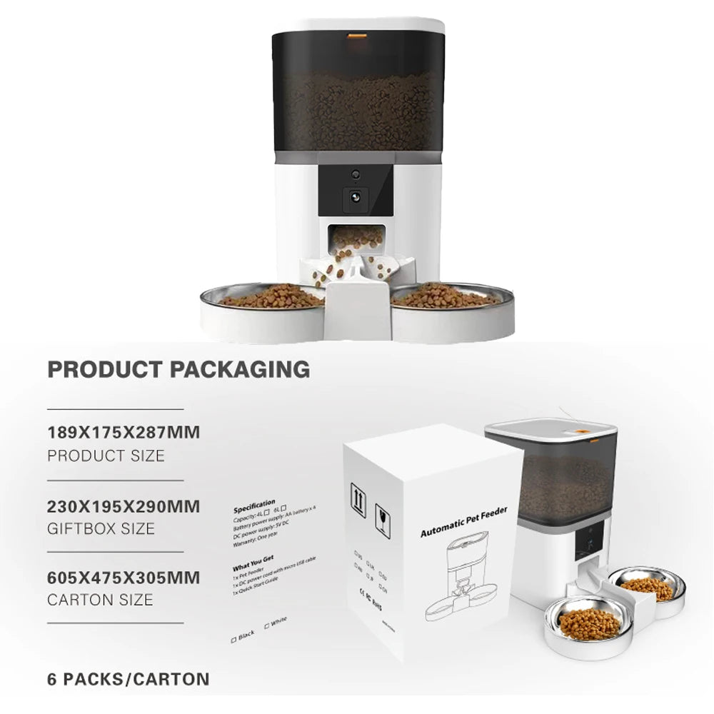 4L Double Meal Camera APP Automatic Pet Feeder Time for Pet Cats Dog Food Stainless Steel Bowl Video Dispenser Smart Pet Feeder